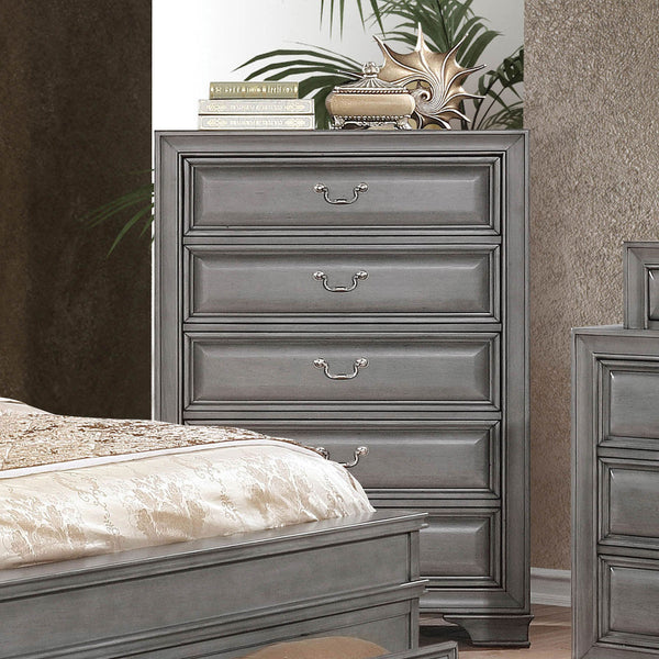 English Elm Transitional Elegant Five-Drawer Chest with Antique Hardware and Deep Storage for Clutter-Free Bedroom Gray 40 L x 21 W x 58 H B2741P380213