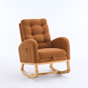 English Elm LY-5104 Plush High-Back Rocking Chair with Footrest & Storage Pocket, Ergonomic Foam Cushion for Nursery Caramel W2231P292992