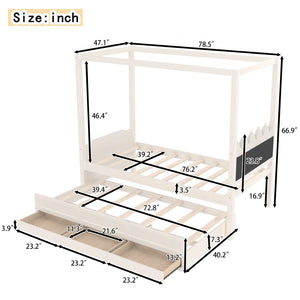 English Elm Full Bunk Bed with Trundle Bookshelf Storage Pine Frame Car Design for Kids W1580S00315