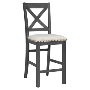 English Elm U_style Rubberwood Farmhouse Bar Table Set Expandable Crossback Chairs Bench Seating Grey WY000534AAE