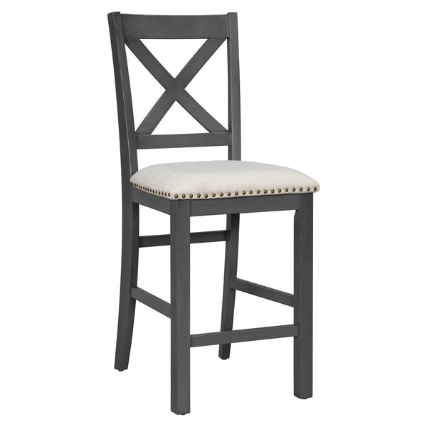 English Elm U_style Rubberwood Farmhouse Bar Table Set Expandable Crossback Chairs Bench Seating Grey WY000534AAE