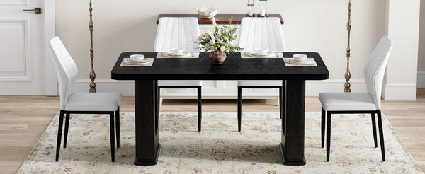 English Elm Table Set: Modern 64.5" Black Wood Textured Dining Table With 4 Stylish Pu Chairs For Comfort & Style W1151S04306-GIGA