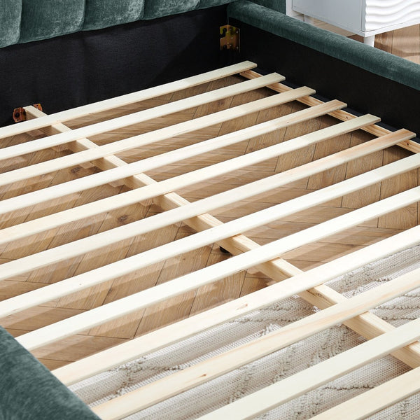 English Elm Queen Upholstered Bed Frame In Soft Chenille Fabric – Modern Platform Design With Padded Headboard W487S00328-GIGA