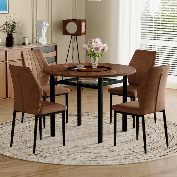English Elm 42 Inch Round Dining Table Set Wood Grain Mdf Glass Inset with 4 Shell Chairs W1151S04475