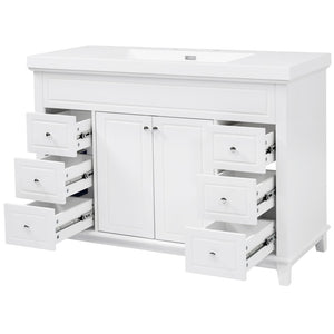English Elm [video] 48 Inch Freestanding Bathroom Vanity Pine Legs Resin Sink Six Soft Close Drawers N759S351752K