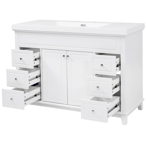 English Elm [video] 48 Inch Freestanding Bathroom Vanity Pine Legs Resin Sink Six Soft Close Drawers N759S351752K