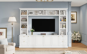 English Elm All-in-one Modern Entertainment Center with Bookcase Shelves for Living Room Display White N710S688101K