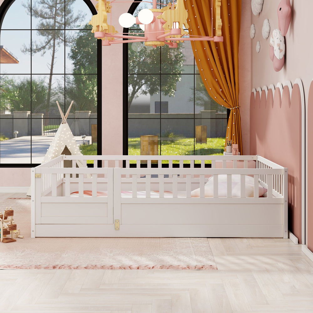 English Elm Full Montessori Floor Bed With High Security Barrier & Child-Friendly Door - Safe & Stylish Design! W1858P164931