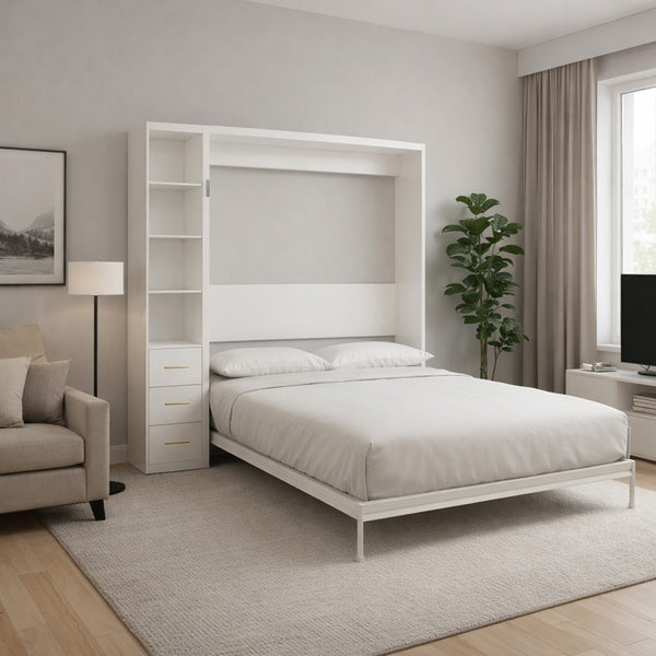 English Elm Diy Queen Murphy Bed with Integrated Workspace Desk for Studio and Home Office W5290S00002