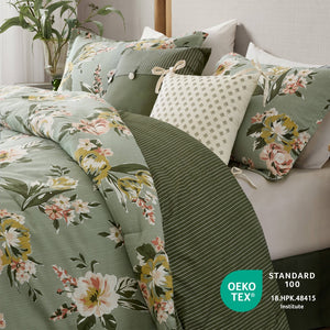 English Elm 7-piece Cal King Vintage Floral Comforter Set with Reversible Stripe and Bed Skirt B035P440214
