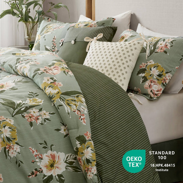 English Elm 7-piece Cal King Vintage Floral Comforter Set with Reversible Stripe and Bed Skirt B035P440214