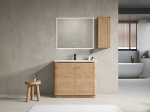 English Elm 40'' Freestanding Bathroom Vanity With Ceramic Sink, Soft-Close Doors & Side Cabinet For Stylish Storage W999S00404