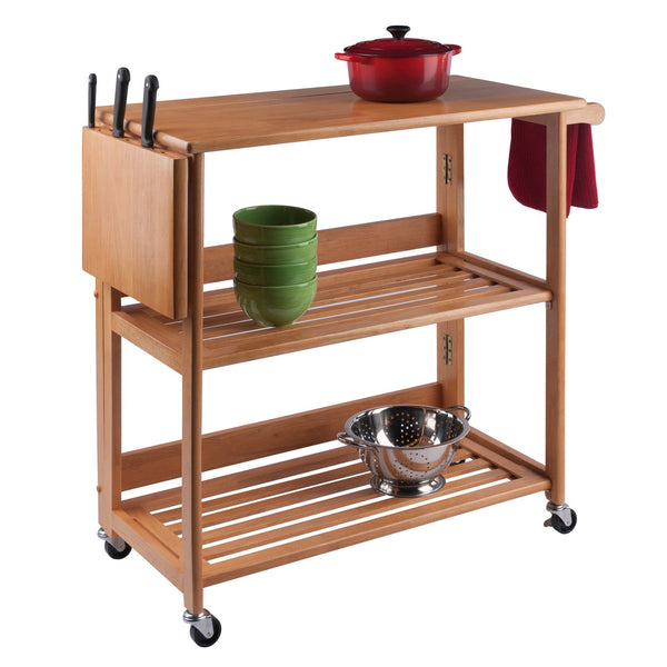 Winsome Wood Radley Kitchen Cart - Versatile Foldable Storage With Rolling Casters And Knife Holder In Light Oak Light Oak Solid Wood 34137-winsome-wood