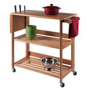 Winsome Wood Radley Kitchen Cart - Versatile Foldable Storage With Rolling Casters And Knife Holder In Light Oak Light Oak Solid Wood 34137-winsome-wood