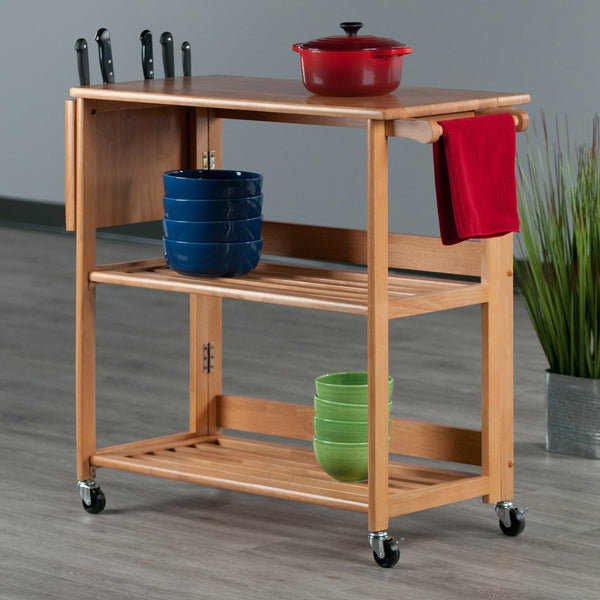 Winsome Wood Radley Kitchen Cart - Versatile Foldable Storage With Rolling Casters And Knife Holder In Light Oak Light Oak Solid Wood 34137-winsome-wood