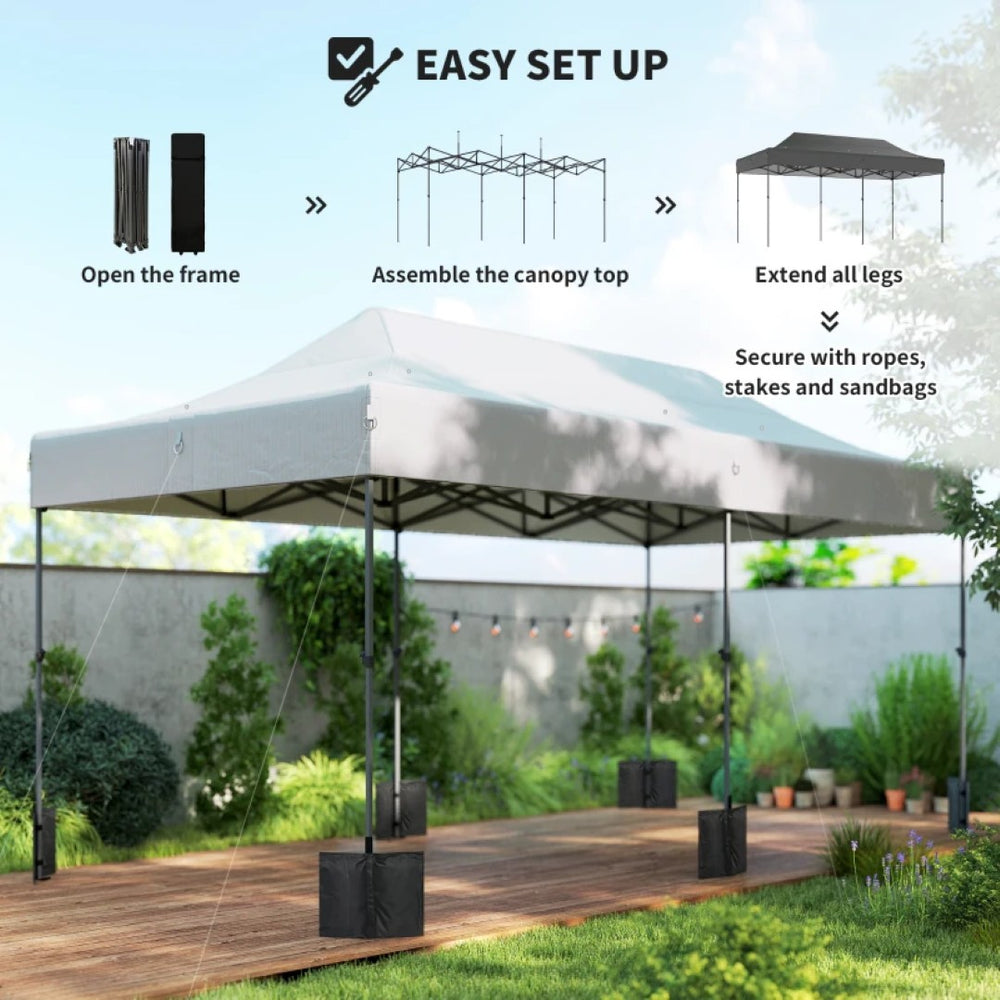 English Elm Portable 10x20 Ft Steel Frame Pop up Canopy with Upf50 Oxford Fabric for Events White T3971P466702