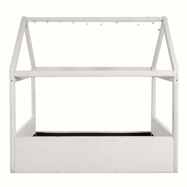 English Elm Full Size Upholstered House Daybed With Led Lighting, Cozy Beige Corduroy For Kids & Guests N7500001335A