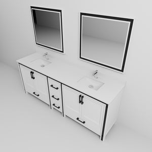English Elm White Double Bath Vanity 84 in. W x 22 in. D with White Quartz Top, Chrome Faucet & Dual 34" Mirrors Durable B2731S01135
