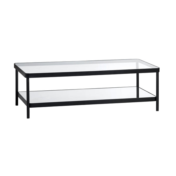 Crestview Collection Rectangle Modern Glass Cocktail Table With Polished Iron Frame And Stylish Storage Shelf For Elegance Black Metal Cvfzr6192