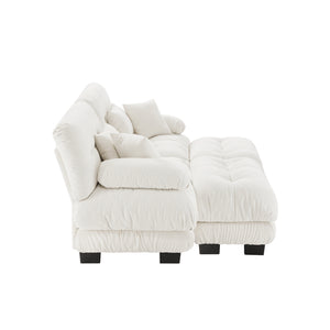 English Elm Cloud Chenille 2-Seater Sofa - Plush Sleeper Couch With Lumbar & Throw Pillows, 2 Ottomans Included W714S01000