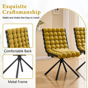 English Elm Cream Dutch Velvet Swivel Chair Tufted Bubble Backrest Glam Armless Accent Seat Black,Yellow W3875P448022
