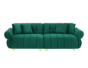 English Elm 89-inch velvet 3-seater sofa with spring cushions, gold metal legs, washable pillowcases, 500lb capacity Green W1658S00154