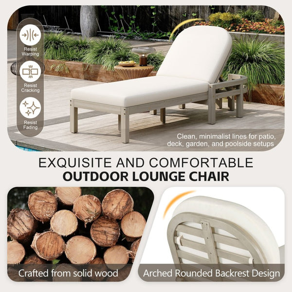 English Elm Trexm Solid Acacia Outdoor Chaise Lounge Arched Recliner for Poolside Patio Deck Gray N715P403786E