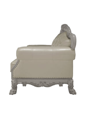 English Elm Dresden Tufted Faux Leather Accent Chair in Bone White with Pocket Coil Seat & 2 Plush Pillows B2726P285352