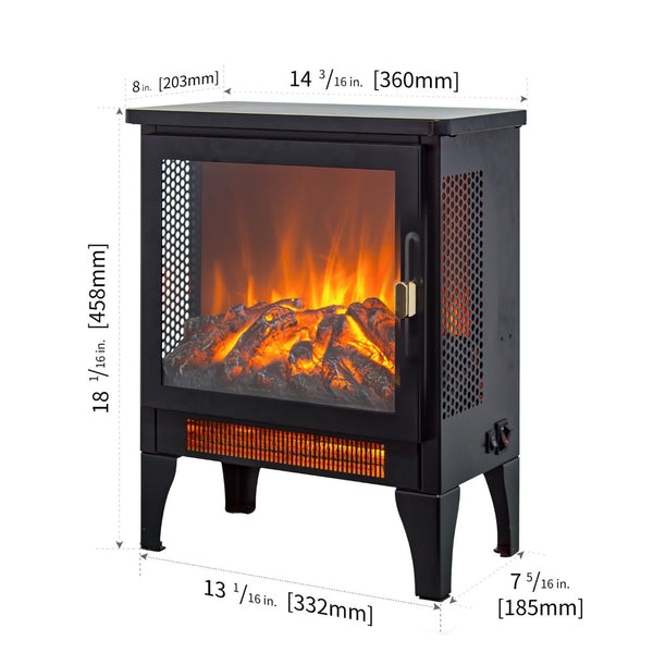 English Elm 18 Inch Freestanding Electric Fireplace Stove with 3d Led Flame and Matte Black Finish W1769P345279