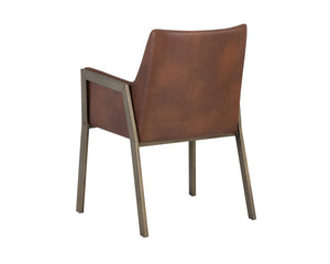 Sunpan Bernadette Dining Armchair – Elegant Design with Antique Brass Frame and Durable Faux Leather Upholstery Bravo Cognac