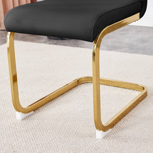 English Elm Table Elegant Transparent Glass Dining Set - 71"X35.4" With 8 Stylish Black Pu Chairs & Gold Legs W1151S02362-GIGA