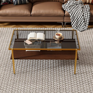 English Elm Coffee Table And End Tables Set Of 3 - Sleek Gray Tempered Glass & Mdf, Modern Living Room Decor W241S00045