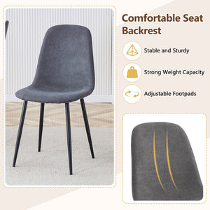 English Elm Table Set With Walnut Grain Dining Table & 6 Dark Gray Linen-Cotton Chairs For Modern Homes W1151S04294-GIGA