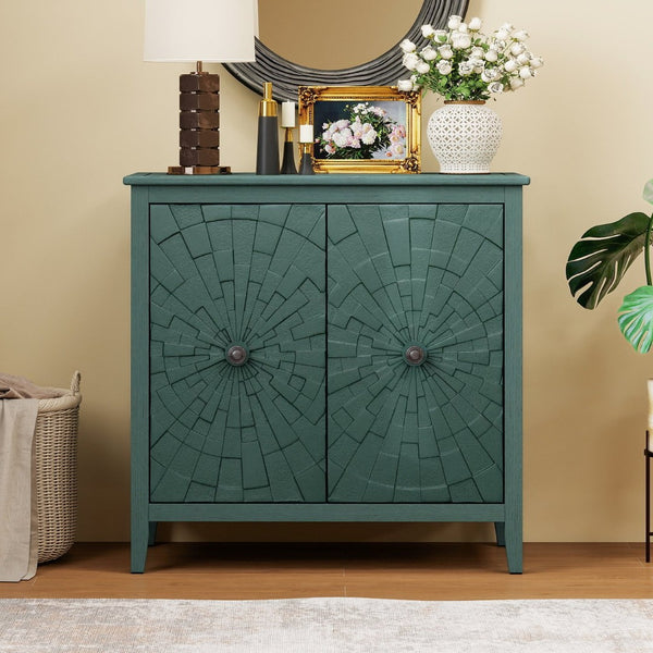 English Elm Geometric Diamond Embossed Sideboard Cabinet Matte Vintage Mdf Entryway Storage Green W688P364740