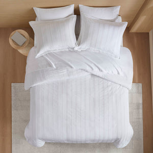 JLA Home Super Listing - Woven Logan Duvet Set with Subtle Striped Texture, Brushed Microfiber Reverse & Hidden Zipper Closure White AM12-0589