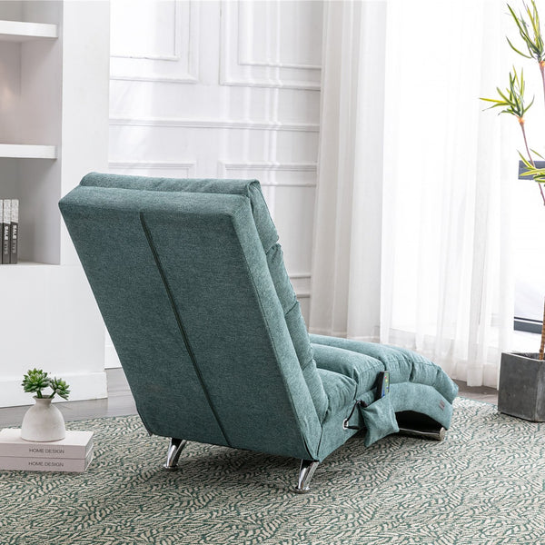 English Elm Linen Ergonomic Massage Chaise Lounge with Remote Control, 140° Recline, Heavy-Duty Frame, 5 Modes Teal W39539623