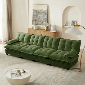 English Elm 138" Modular Cloud Sectional Sofa Deep Seat Chenille Upholstery for Living Room Green W714S01731