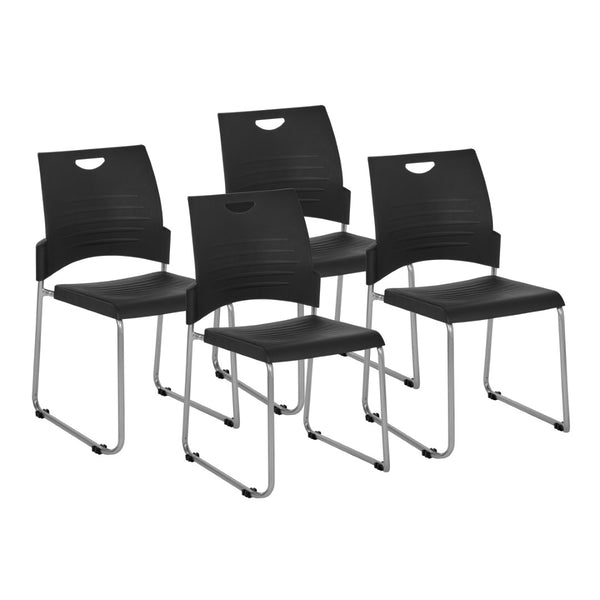 OSP Home Furnishings Sled Base Stackable Commercial Chair with Polyurethane Seat for Office and Lobby Use Black STC8302C4-3