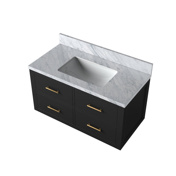 English Elm Black Single-Sink Vanity With Luxurious Carrara Marble Top, Solid Wood, Soft-Close Hardware B2731P257952