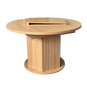 English Elm Round Adjustable Dining Table 47–63" for 4–6, Light Brown MDF & Rubberwood, Bump-Texture Base, 300lb Capacity W1347P296655