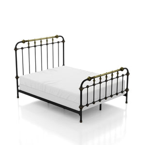 English Elm Transitional Full Metal Bed Ornate Spindle Frame with Hand-brushed Gold Accents B2741P476064