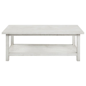English Elm Castleton Farmhouse Distressed White Coffee and End Table Set with Open Shelving B062S01641
