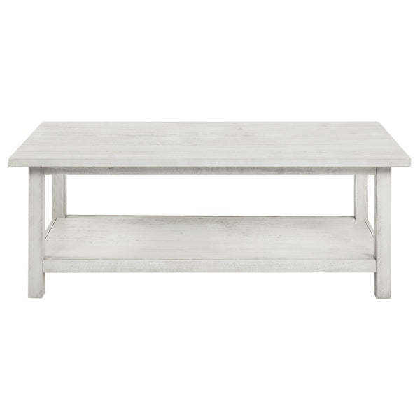 English Elm Castleton Farmhouse Distressed White Coffee and End Table Set with Open Shelving B062S01641