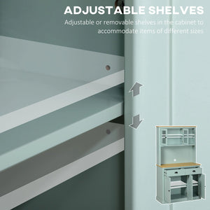 English Elm Light Blue Freestanding Pantry Cabinet with Glass Doors Drawers and Adjustable Shelves T3971S00055
