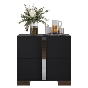 English Elm Modern Two Drawer Nightstand with Slim Metal Legs and Mirrored Bar Handles for Bedroom Black W5271P416540