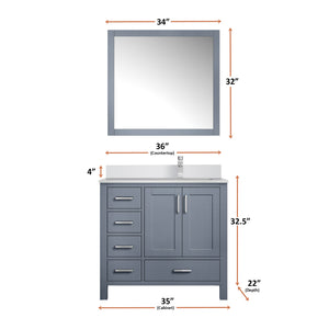 English Elm Dark Grey Bath Vanity With Right Offset White Quartz Top, Chrome Faucet, And Matching Mirror Set B2731S01263