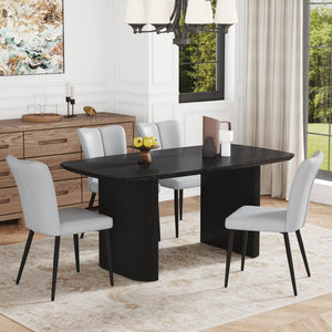 English Elm Table And Chair Set - Modern Black Wood Grain Dining Table With 4 Light Gray Pu Chairs, Stylish & Durable W1151S04183-GIGA