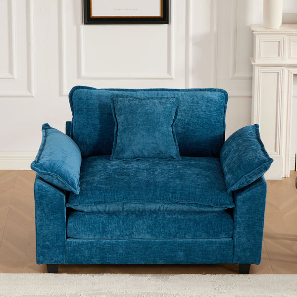 English Elm Cloud Sofa Single Seat - Modular Chenille Lounge Chair with Double-Layer Cushion, Ergonomic Support and Easy Assembly Blue W1143S00032