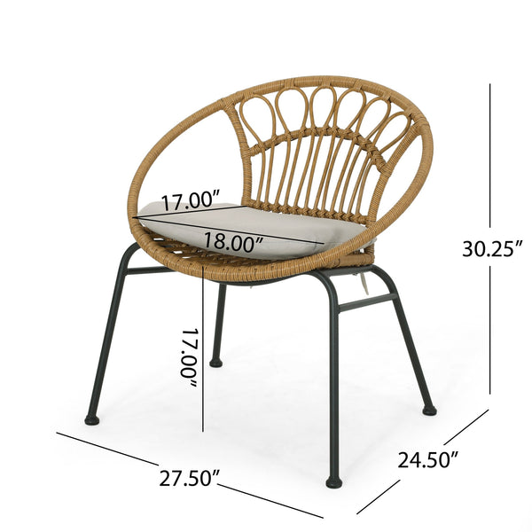 English Elm Christopher Knight Home® - BANYA Light Brown PE Rattan Chair Set with Iron Frame, Waterproof Fabric, Modern Loop Design for Outdoor Elegance 70431.00LBRN