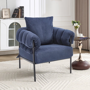 English Elm TS Modern decorative chair with plush teddy fleece upholstery and gold metal legs for luxe comfort and style Dark Blue W2311P308068
